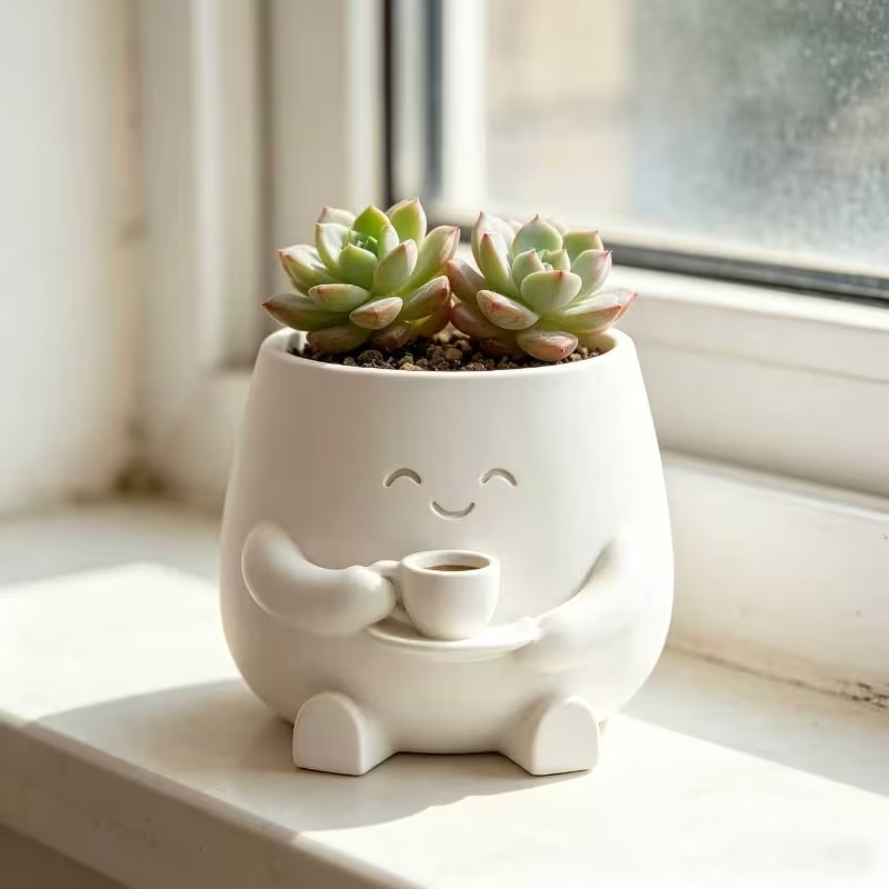 Cactus Mix Pot - 3D Printed Cute Smiling Cat Face