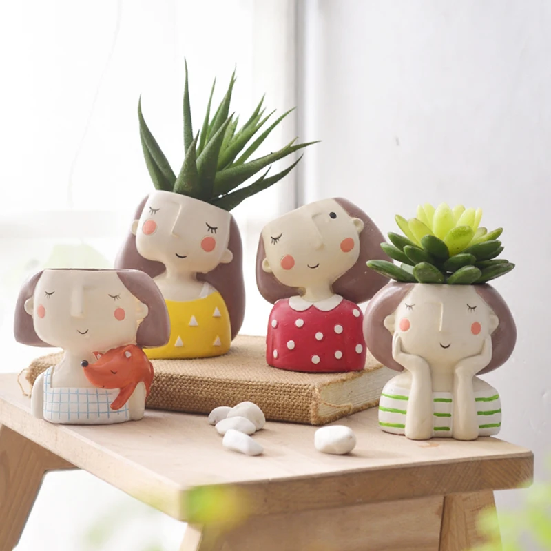 Cactus Mix Pot - Lovely Girl Flower Pot for Succulent