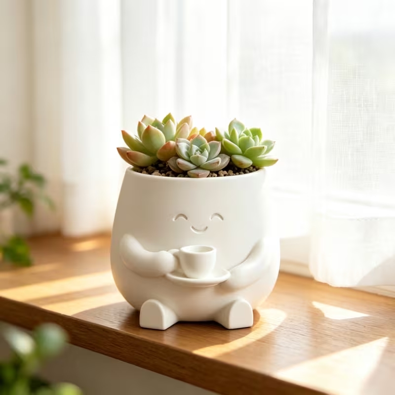 3D Printed Cute Smiling Cat Fa - Cactus Mix Pot ulasan dan harga